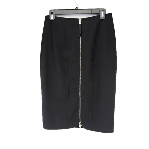 SANDRA ANGELOZZI Pencil Designer Double Back Zip Contemporary Black Skirt sz 32 - Picture 3 of 7